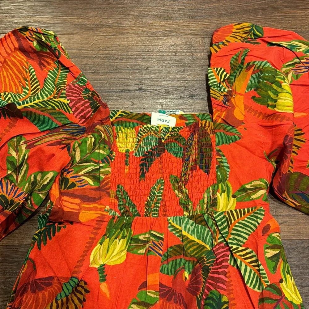 FARM Rio NWT Red Forest Birds Romper with Balloon Sleeves and front Buttons. - Picture 13 of 16